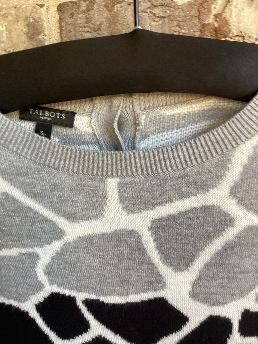 Talbots Gray, White & Black Giraffe-Print Crewneck Sweater - Petite